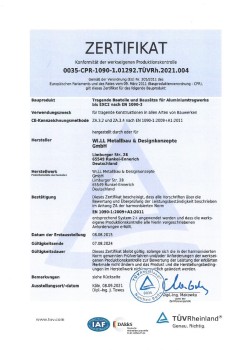 Zertifikat Aluminiumtragwerke EXC2 nach EN 1090-3